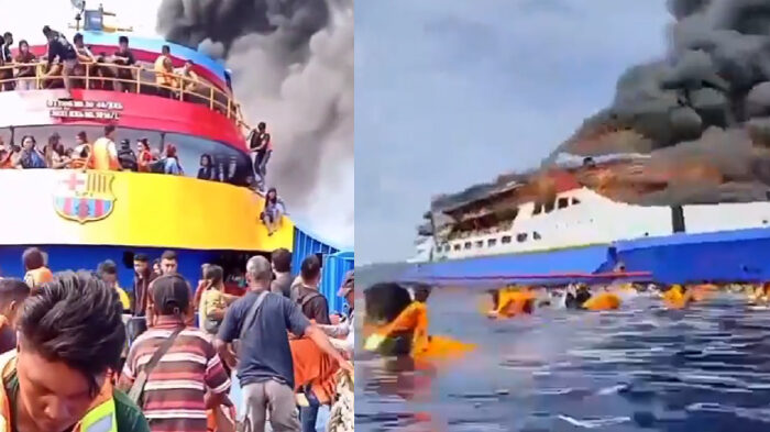 KM Barcelona 5 terbakar di dekat Pulau Talise