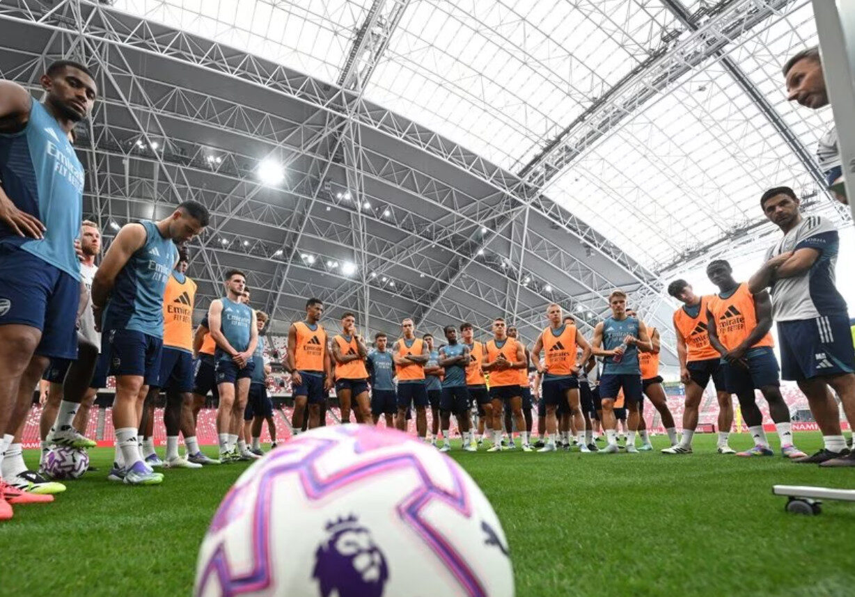 Sesi latihan Arsenal jelang laga pramusim melawan AC Milan