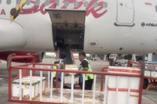 Petugas memasukkan hasil laut ke bagasi pesawat milik maskapai Batik Air di Bandara Kalimarau. (Istimewa)
