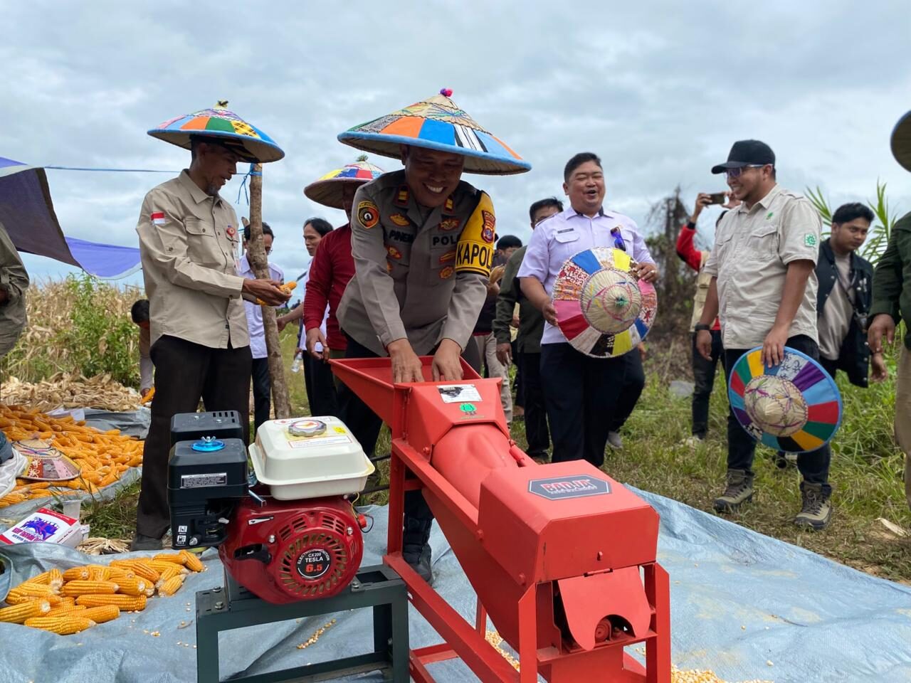 Direktur Utama PT HSB, Robi Maula, bersama para stakeholder saat panen jagung perdana di Kampung Batu Rajang, Segah. (Sulaiman/BT)