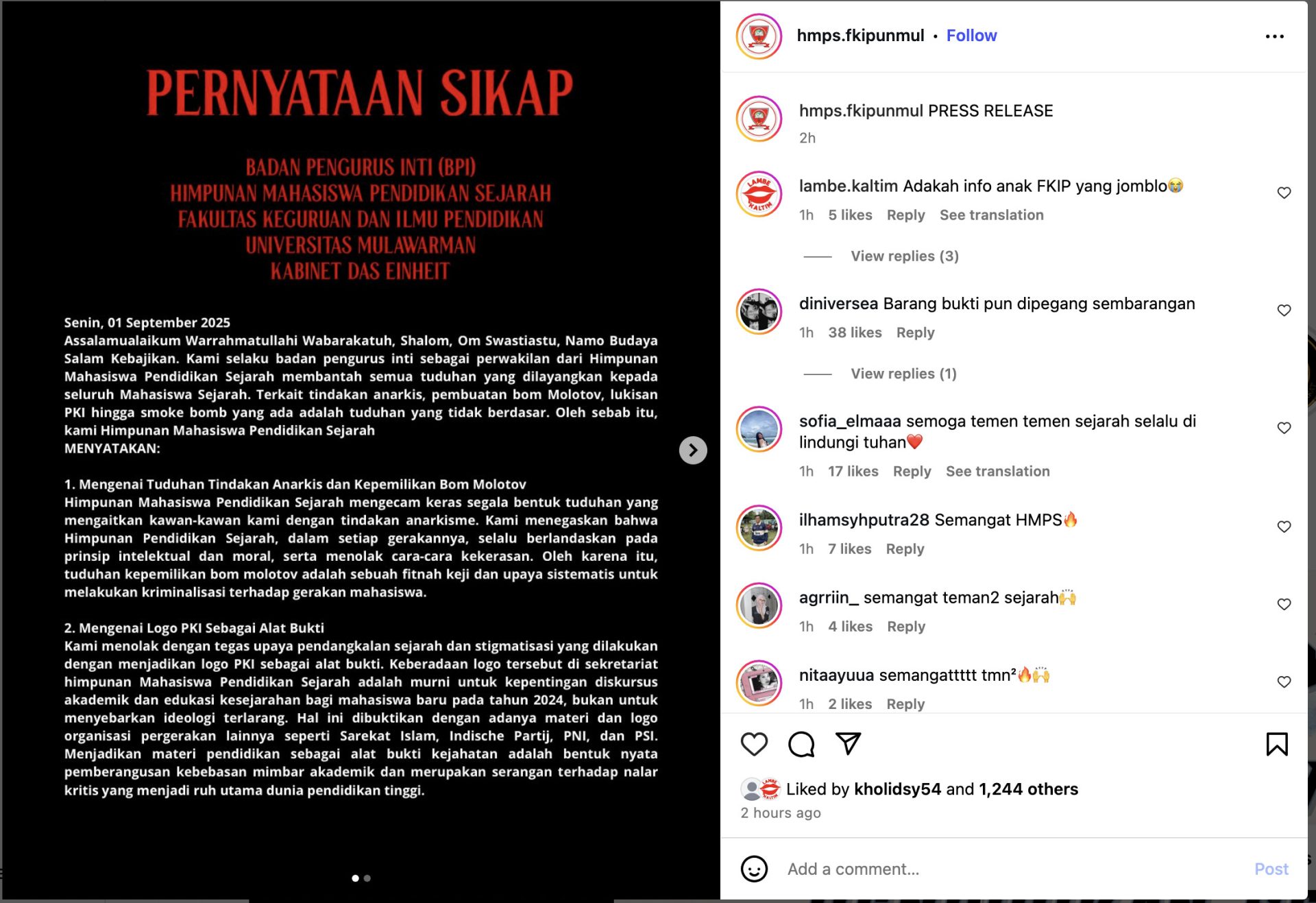 Dituduh Siapkan Bom Molotov, HMPS Unmul Melawan: Itu Fitnah Keji!