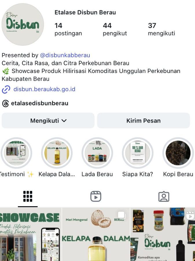 Etalase Disbun Berau, produk hilirisasi perkebunan Berau (Instagram/@etalasedisbunberau)