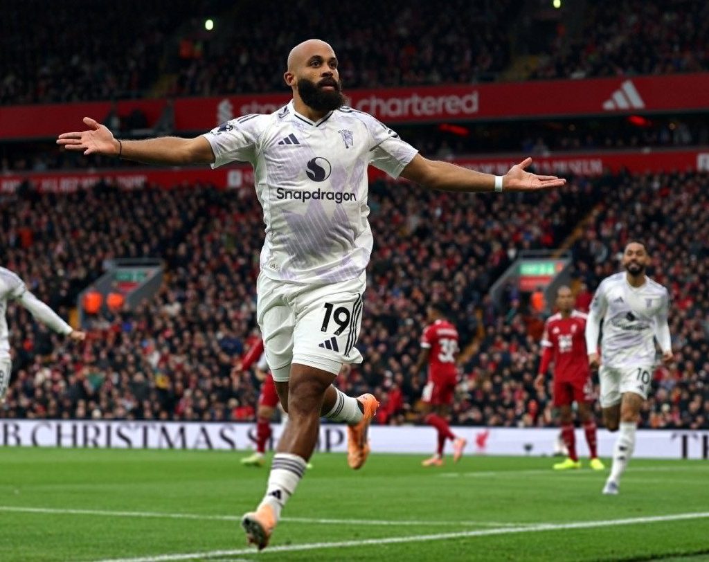 Selebrasi gol Bryan Mbeumo di Anfield saat laga Liverpool vs Manchester United (X/@ManUtd)