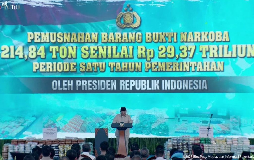 Presiden Prabowo hadiri pemusnahan barang bukti narkoba hasil tangkapan selama satu tahun (YouTube/BPMI Setpres)