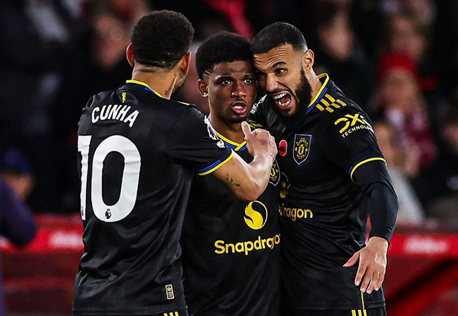 Selebrasi gol Amad Diallo di laga Manchester United vs Nottingham Forest (X/@ManUtd)