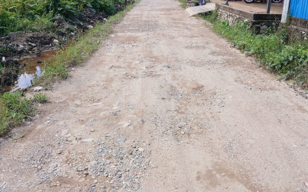 Kondisi jalan rusak dan berlubang di Gang Pipit, Rinding, Teluk Bayur, Berau (Adrikni Sholikhati/BT)