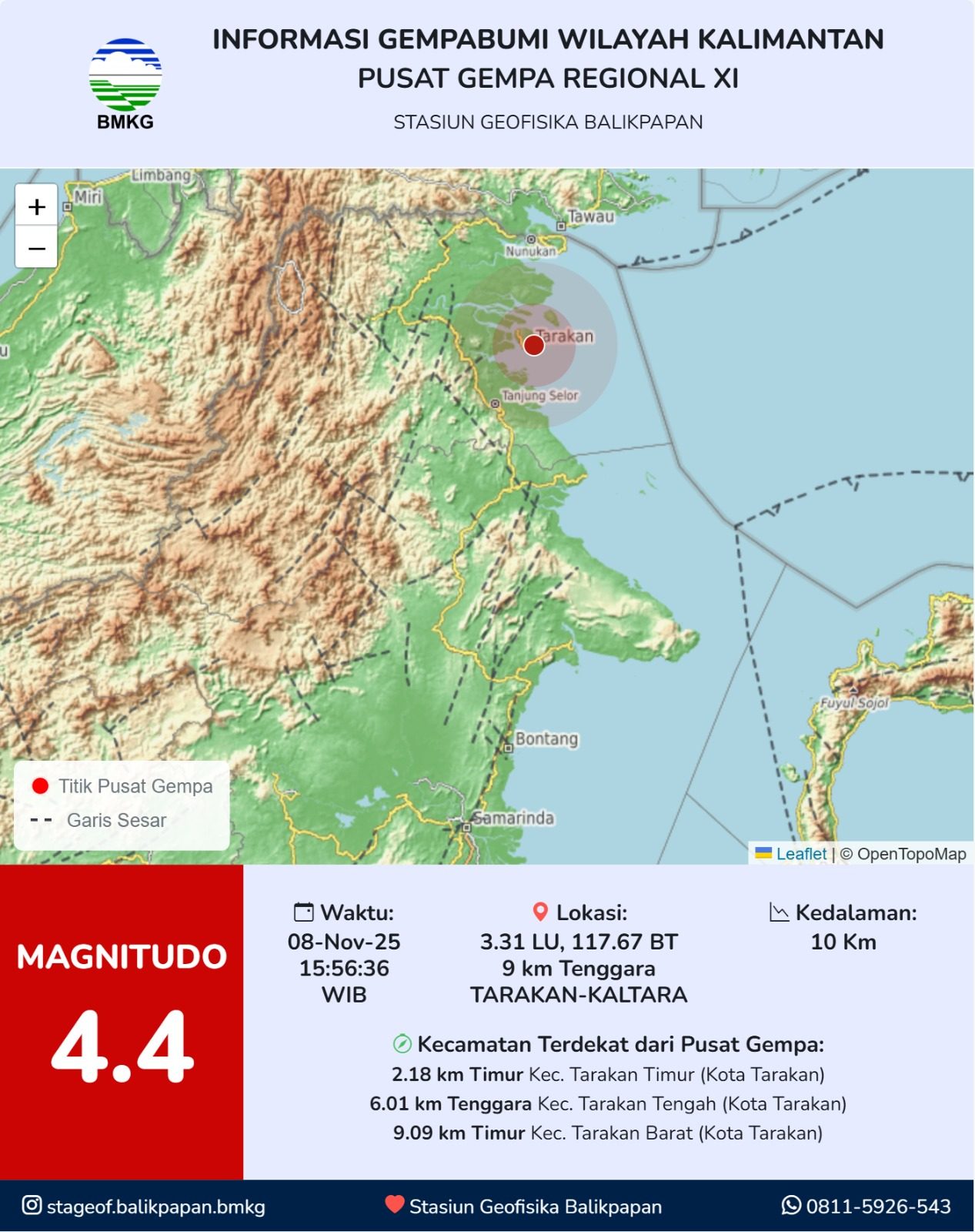 Gempa Berkekuatan 4,4 Magnitudo Kembali Guncang Tarakan Sore Ini