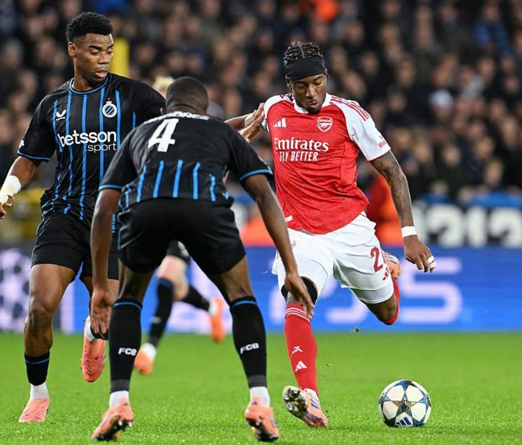Noni Madueke di laga Champions League Club Brugge vs Arsenal (arsenal.com)
