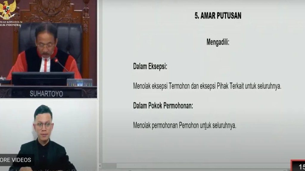 Hakim Ketua MK Suhartoyo saat membacakan amar putusan sengketa Pilkada Berau 2024. (YouTube/Mahkamah Konstitusi)