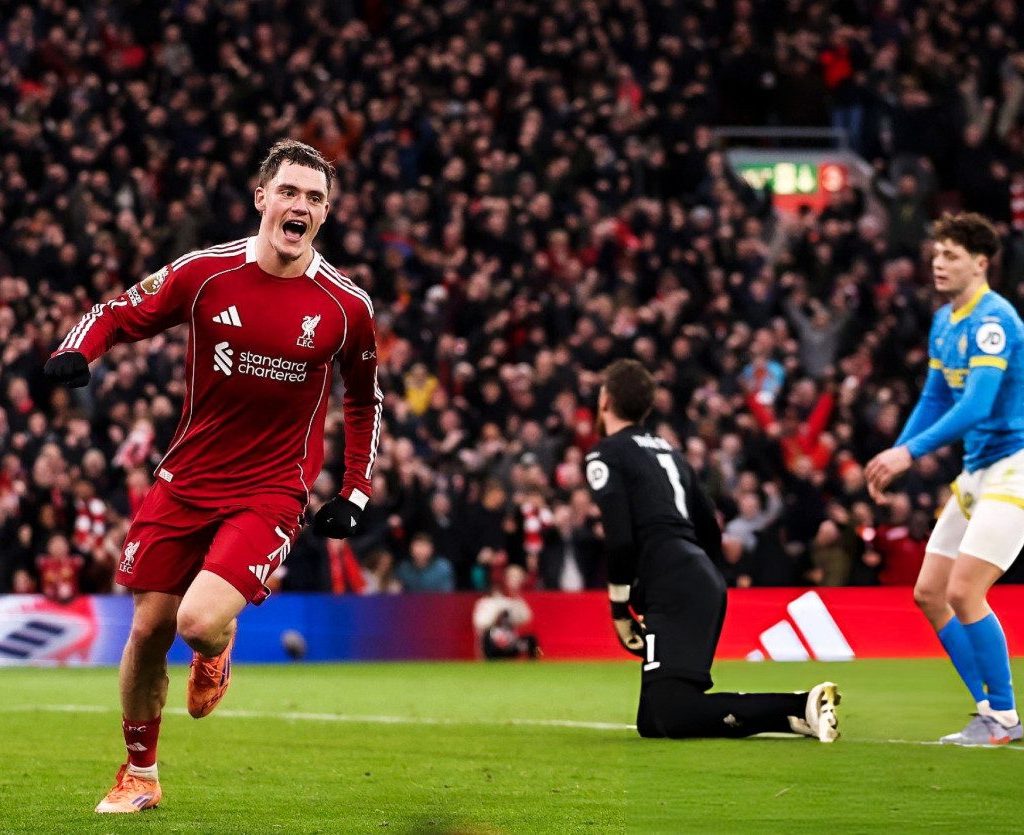 Selebrasi gol perdama Florian Wirtz untuk Liverpool (X/@snappedlfc)