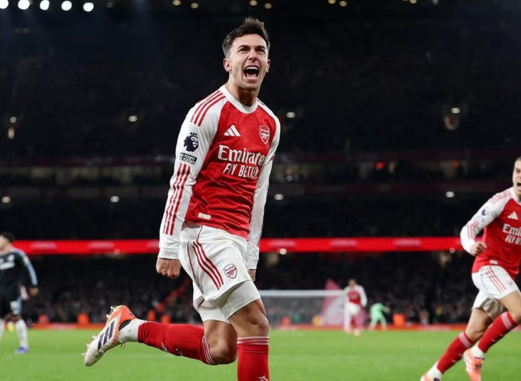 Selebrasi gol Martin Zubimendi ke gawang Asto Villa (arsenal.com)