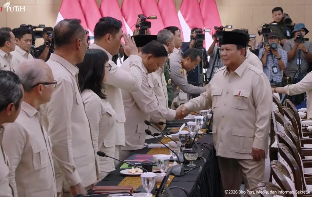 Presiden Prabowo di retret Kabinet Merah Putih di Hambalang, Jawa Barat (YouTube/BPMI Setpres)