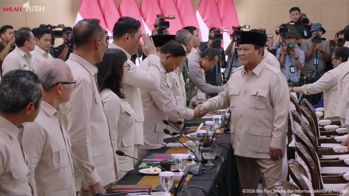 Presiden Prabowo di retret Kabinet Merah Putih di Hambalang, Jawa Barat (YouTube/BPMI Setpres)
