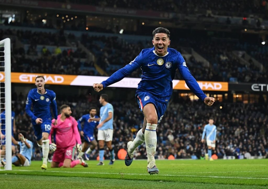 Selebrasi gol Enzo Fernandez di laga Chelsea melawan Man City (chelseafc.com)