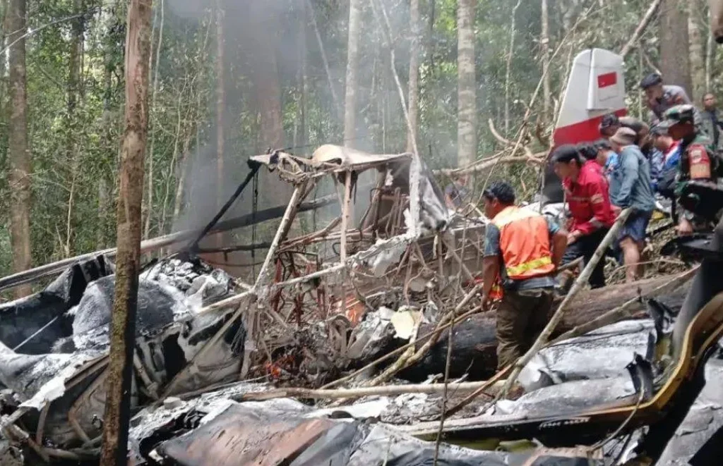Kondisi pesawat Pelita Air yang jatuh di Krayan, Nunukan, Kaltara (Facebook: Reffa Linda)