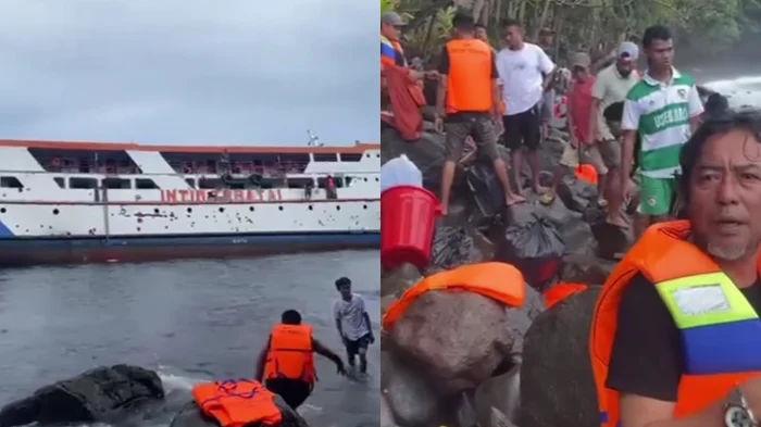 Detik-detik kapal KM Intim Teratai karam di perairan Halmahera Selatan, Maluku Utara (Instagram/@rathy_vitriana)