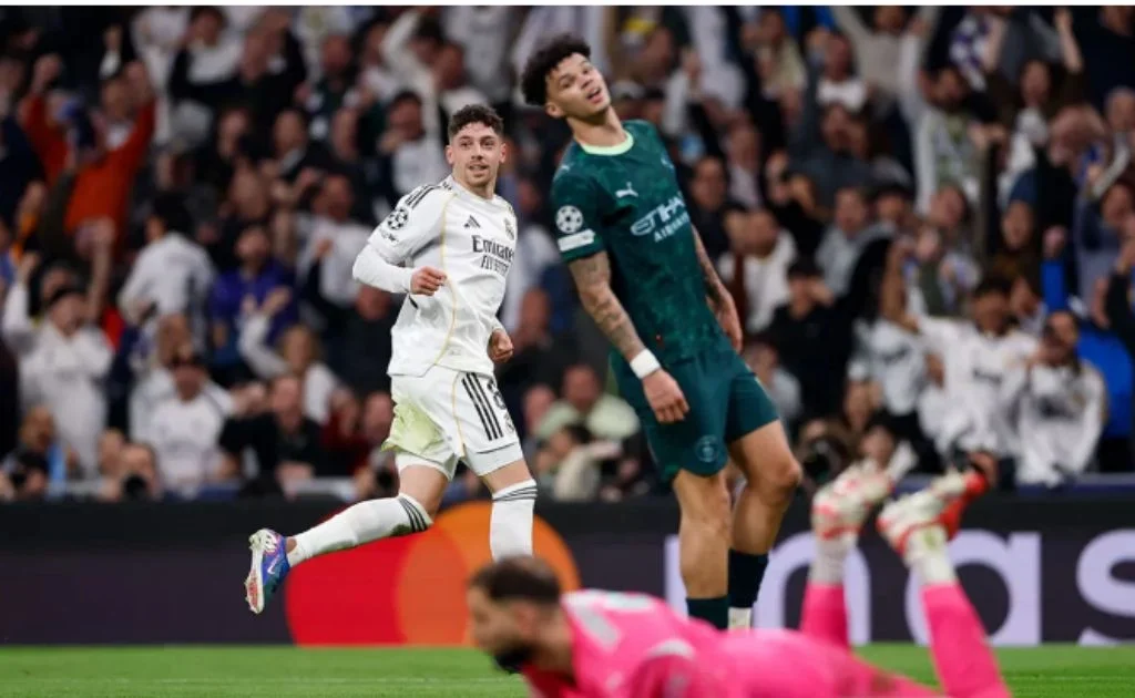 Kapten Real Madrid Federico Valverde usai membobol gawang Gianluigi Donnarumma. (realmadrid.com)