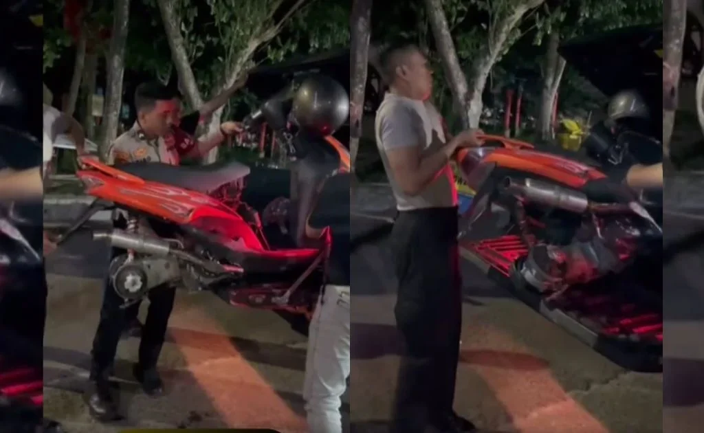 Polisi mengamankan motor balap milik pembalap resmi IMI Kaltim. (facebook/Kaltim Etam)