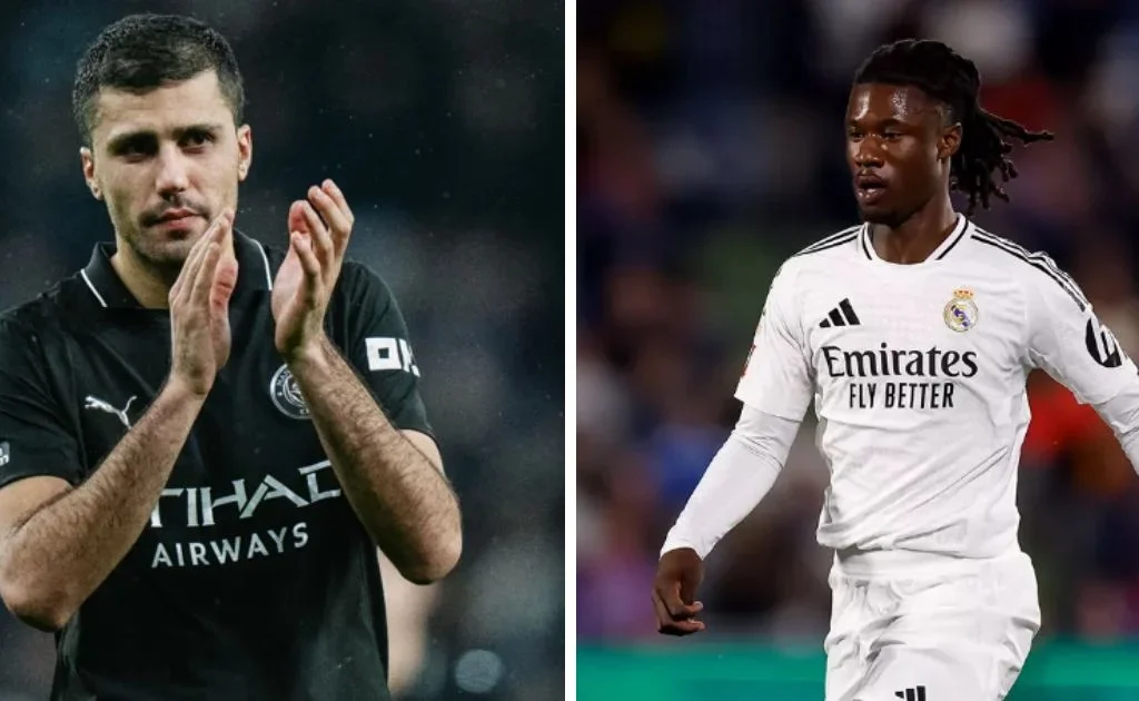 Gelandang bertahan Man City dan Eduardo Camavinga pemain Real Madrid. (mancity.com/realmadrid.com)