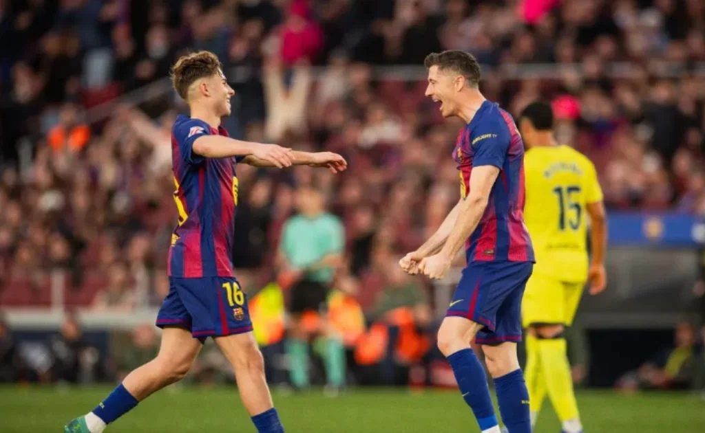 Selebrasi skuad Barcelona saat laga melawan Villareal akhir pekan lalu. (fcbarcelona.com)