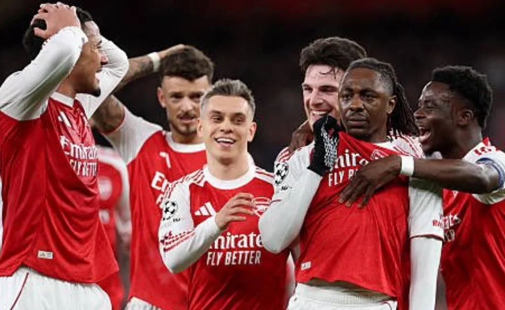 Selebrasi gol Eberechi Eze di laga Champions League Arsenal vs Bayer Leverkusen (arsenal.com)