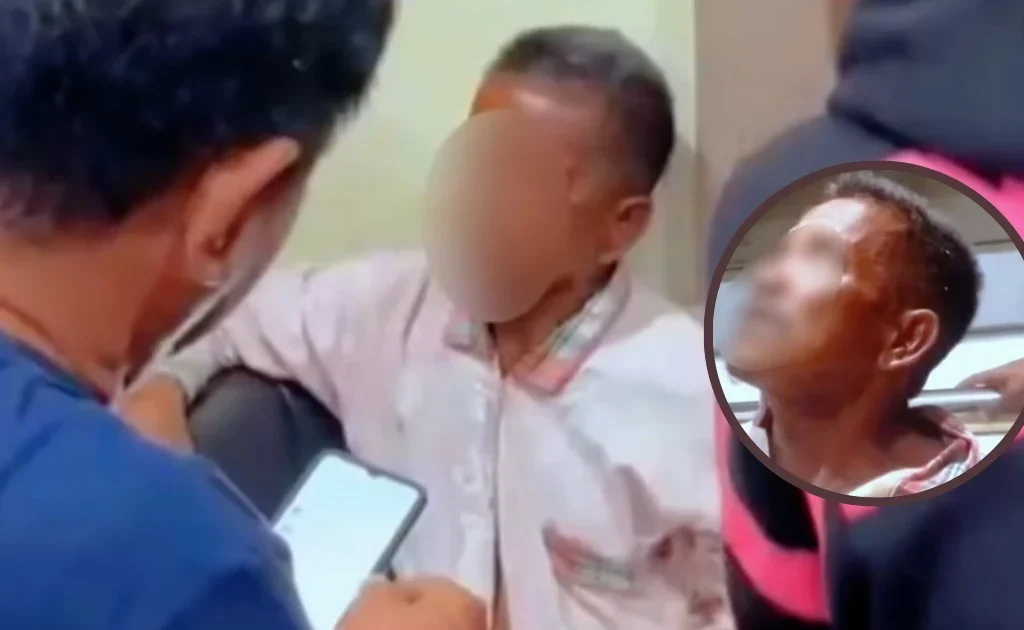 Tangkapan layar saat predator seksual diinterogasi oleh warga. (pranala)