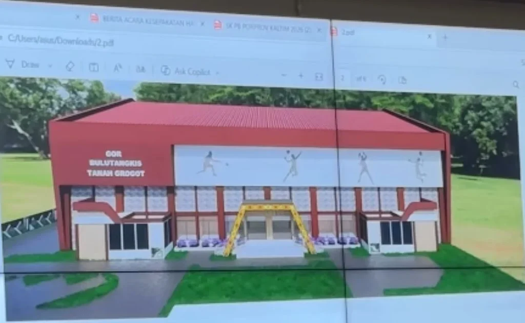Desain salah satu venue caban olahraga bulutangkis di Tanah Grogot, Paser. (instagram/@prokopim_paser)