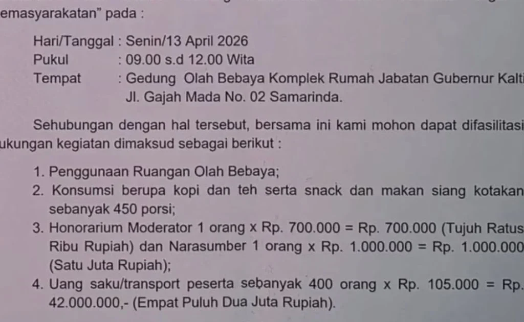 Surat Kesbangpol Kaltim yang mengundang para pimpinan ormas di Kaltim. (instagram/@kaltim_nyapa)