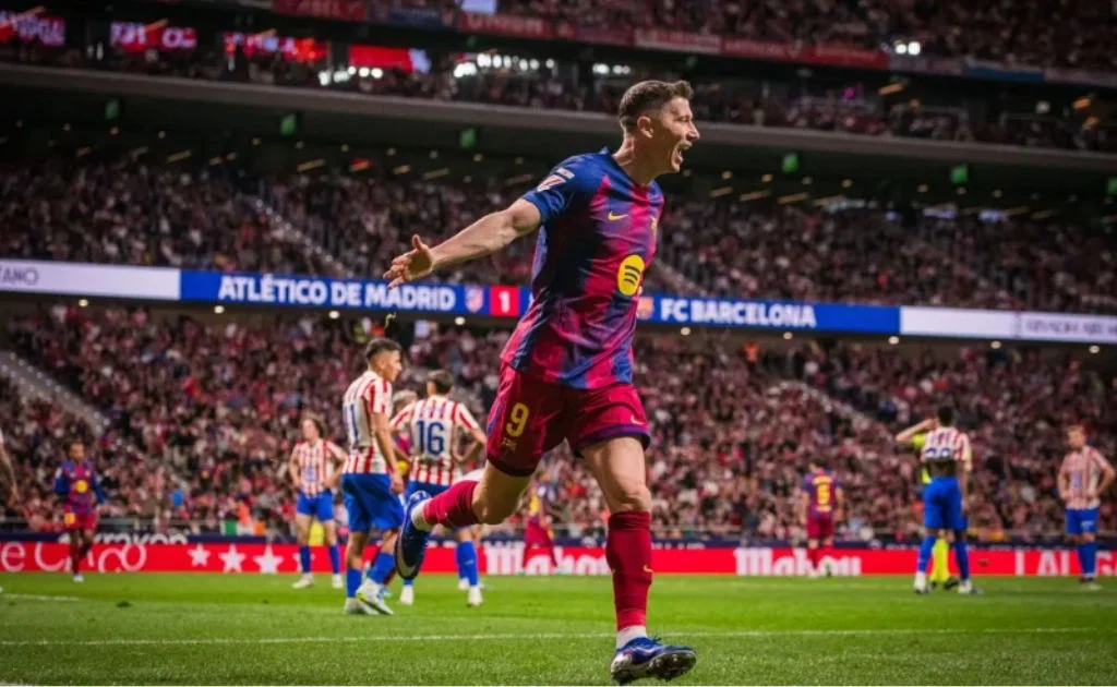 Selebrasi Striker Barcelona Robert Lewandowski. (fcbarcelona.com)