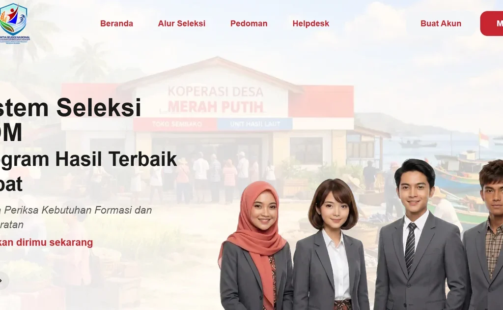 Laman pendaftaran lowongan kerja Kopdes Merah Putih (phtc.panselnas.go.id)