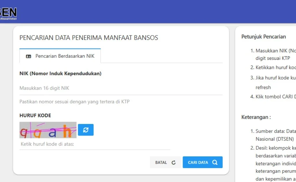 Tampilan laman Cek Bansos Kemensos RI. (cekbansos.kemensos.go.id)