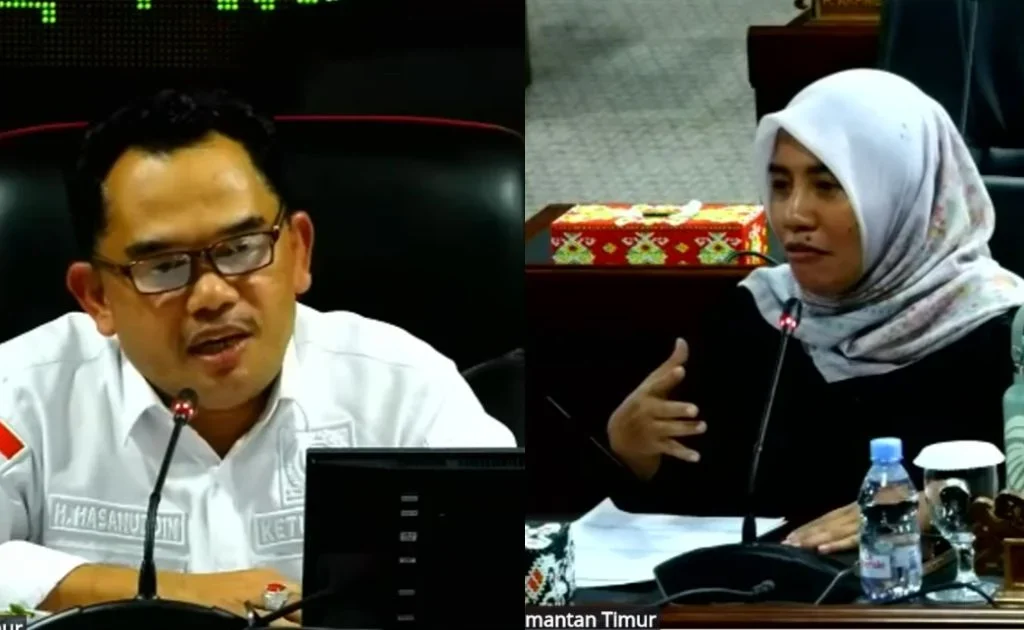 Ketua DPRD Kaltim Hasanuddin Mas'ud (kiri) dan Damayanti Ketua Fraksi PKB DPRD Kaltim. (youtube/DPRD Kaltim)