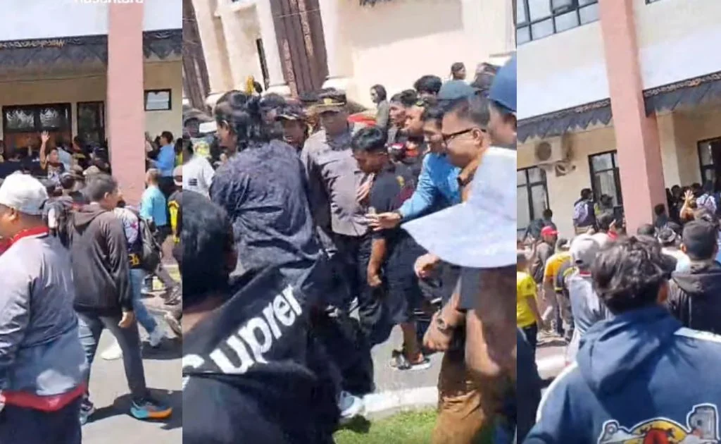 Tangkapan layar kericuhan saat demo di kantor DPRD Kukar. (facebook/gerbang nusantara)