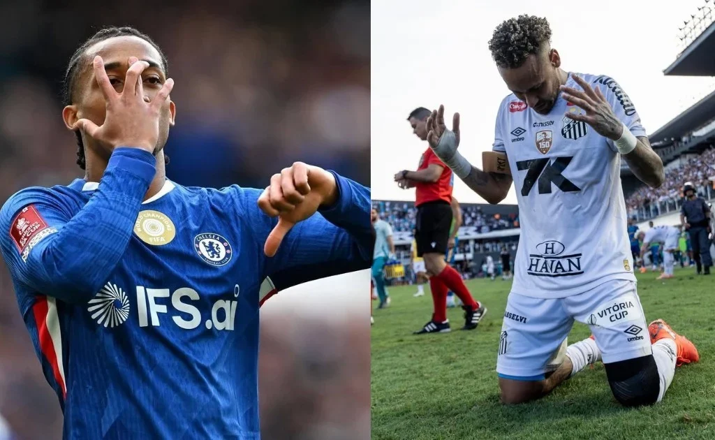 Striker Chelsea Joao Pedro (kiri), Striker Santos Neymar Junior. (x/@neymarjr, @barcatimes)