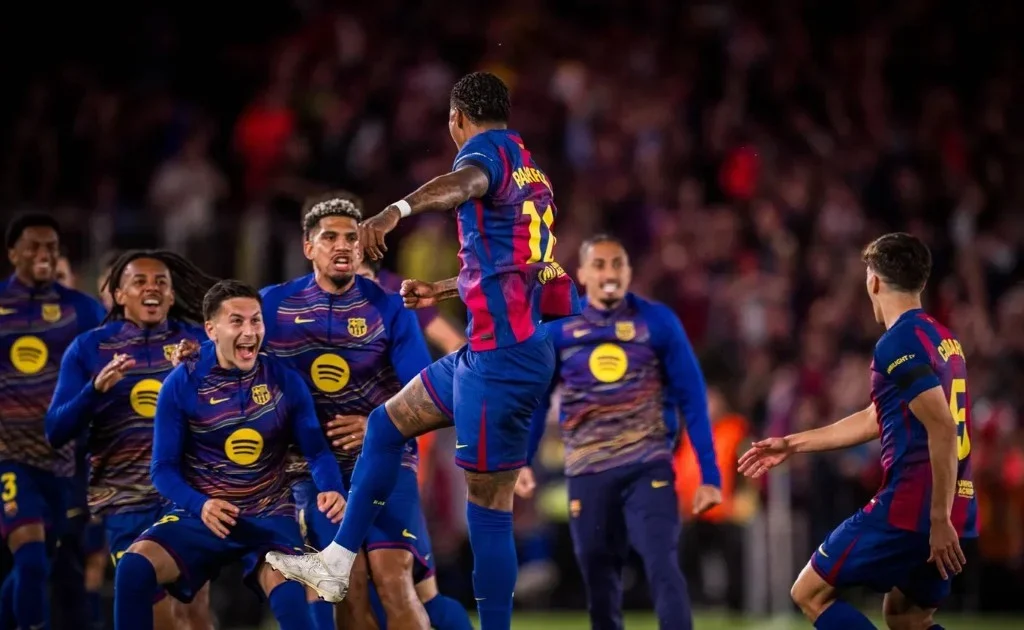 Selebrasi Penyerang Barcelona Marcus Rashford usai mencetak gol ke gawang Real Madrid. (Fcbarcelona.com)