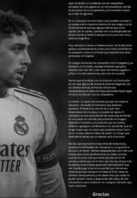 Unggahan klarifikasi Kapten Real Madrid, Federico Valverde. (instagram/@fedevalverde)