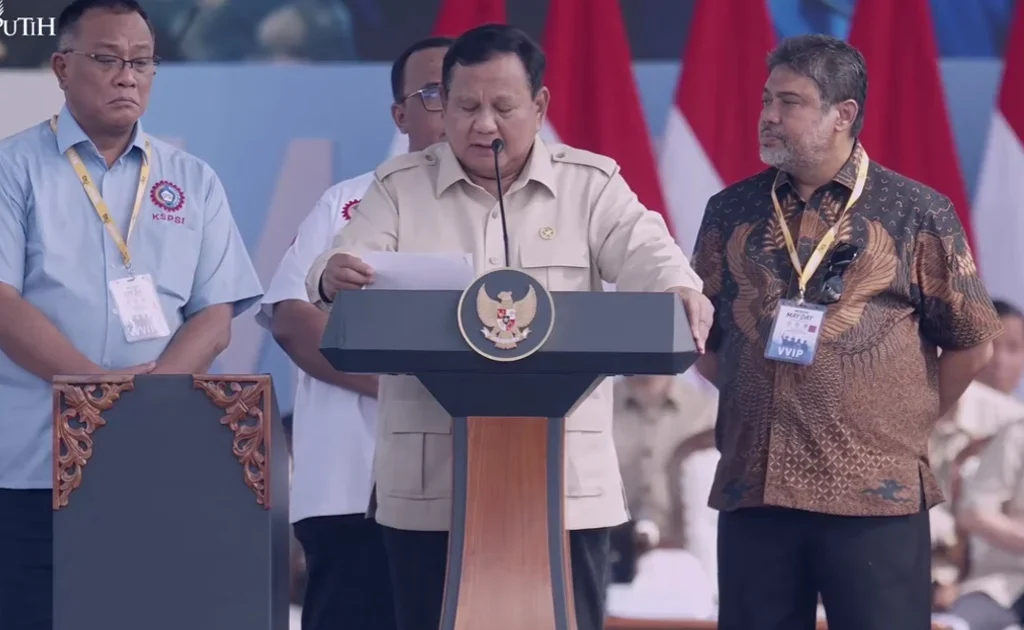 Presiden Prabowo di hari buruh atau May Day (YouTube/BPMI Setpres)