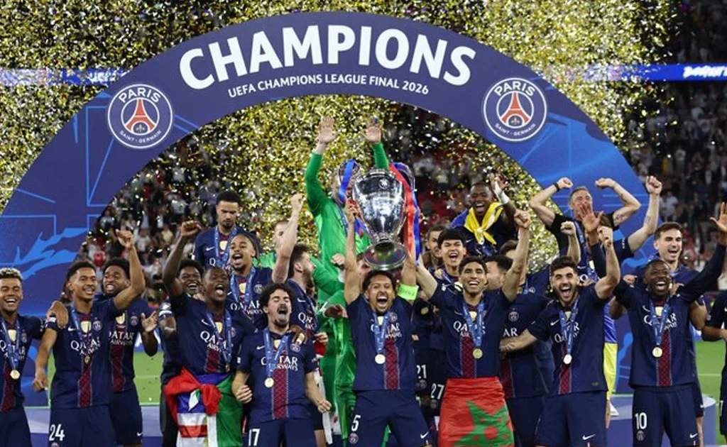 Selebrasi pemain PSG usai menang di Final Champions League melawan Arsenal (X/@PSG_inside)