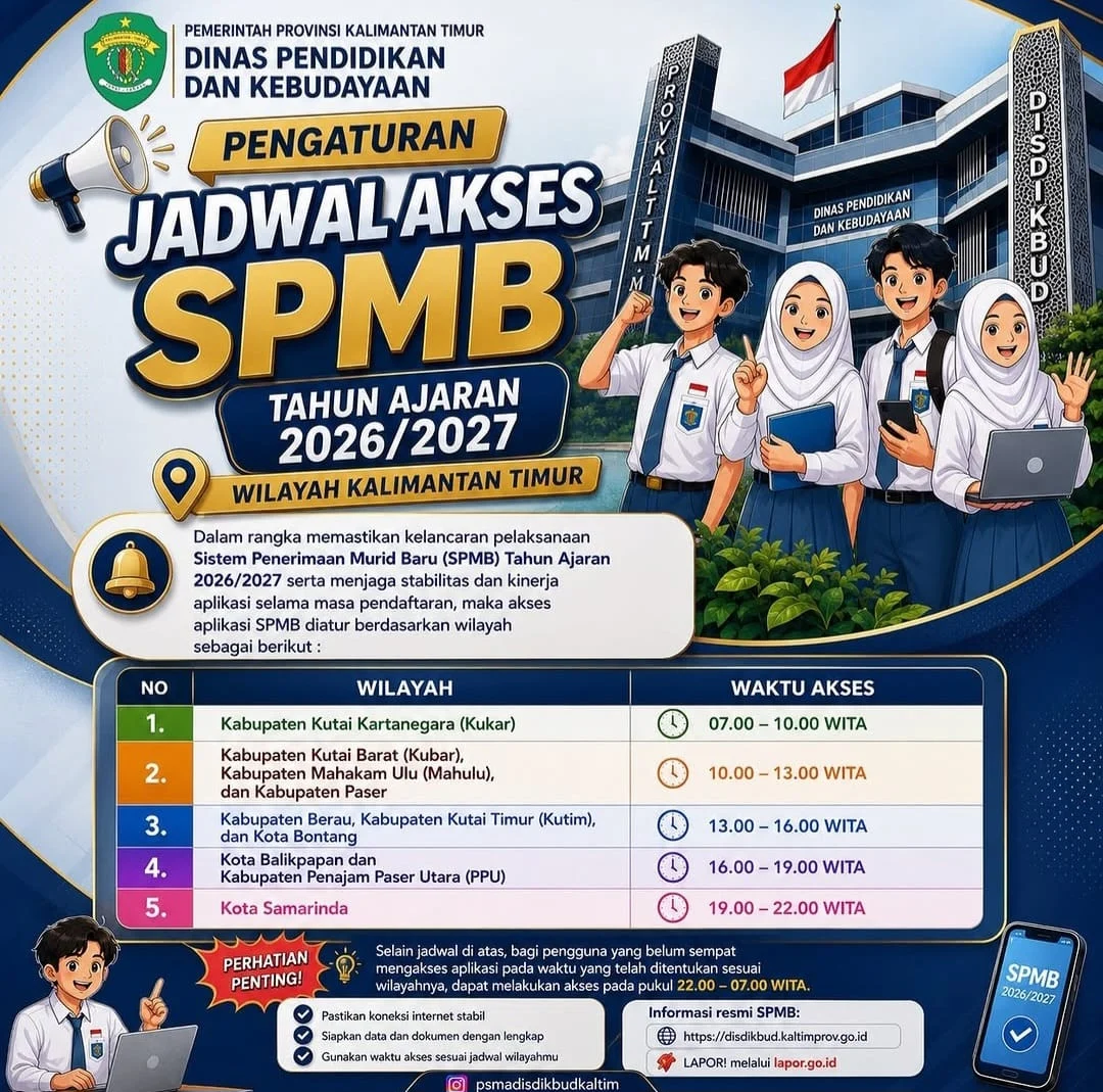 Server SPMB Kaltim Down! Disdikbud Berlakukan Sistem Gantian Jam, Cek Jadwal Khusus Berau