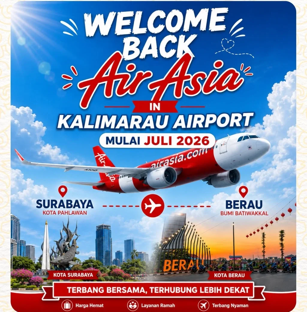 Sempat Setop Dua Bulan, AirAsia Resmi Buka Kembali Rute Surabaya-Berau Mulai 2 Juli 2026