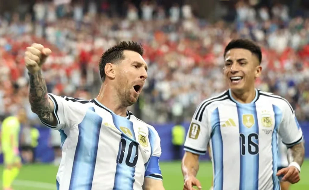 Selebrasi gol Lionel Messi di Laga Argentina vs Austria di Piala Dunia (fifa.com)