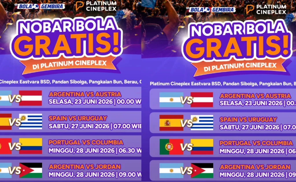 Program nobar Piala Dunia di Bioskop Platinum Cineplex (Instagram/@platinumcineplex_id)