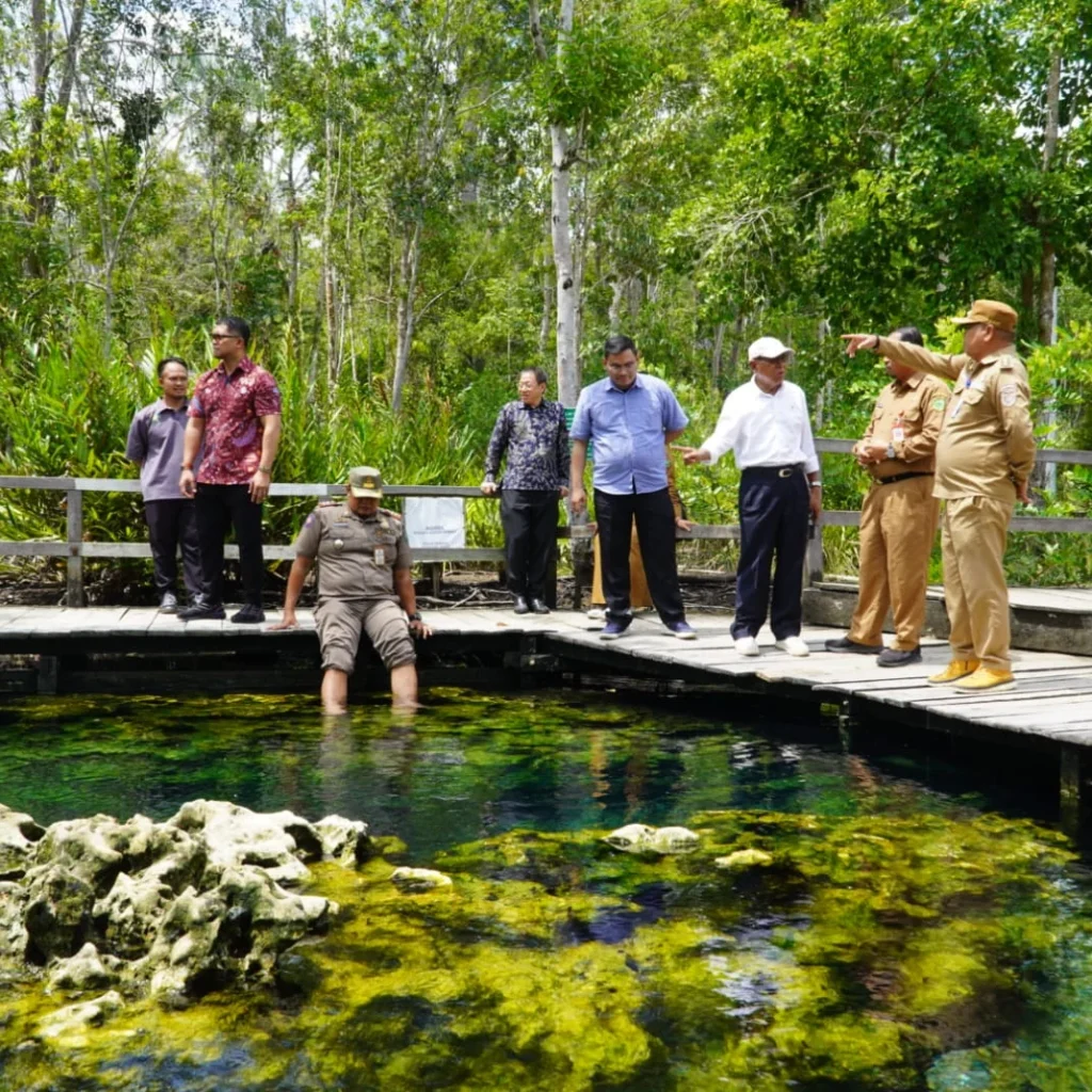 Wakil Bupati Berau, Gamalis, bersama Utusan Khusus Presiden Seychelles ASEAN, Nico Barito, saat mengunjungi Air Panas Asin Pemapak, Biatan, Senin (20/7/2026). (IST)
