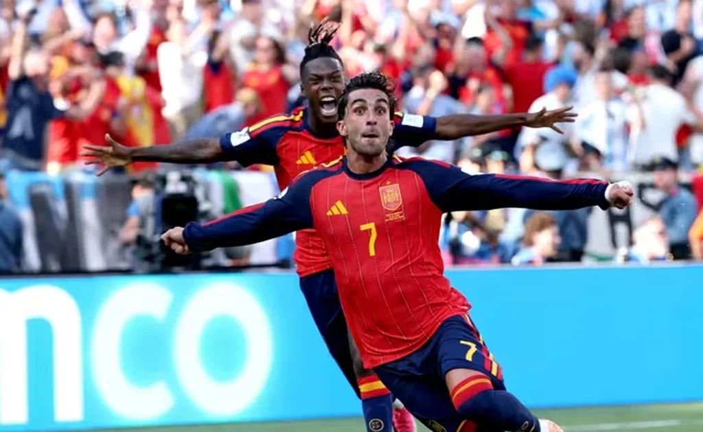 Selebrasi gol Ferran Torres di Final Piala Dunia 2026 Spanyol vs Argentina (fifa.com)