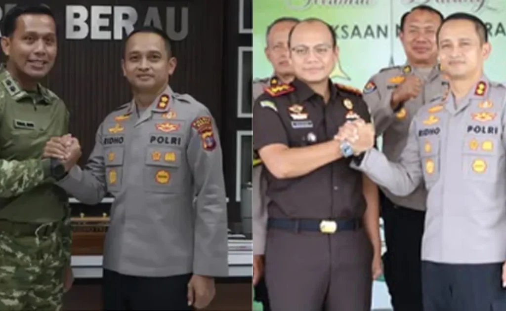 Kapolres Berau AKBP Ridho Tri Putranto menerima kunjungan dari Dandim 0902/Berau Letkol Inf. Muhammad Faisal Idris dan bertemu Kajari Berau Reopan Saragih (Instagram/@polresberau @kejaksaan_negeri_berau)