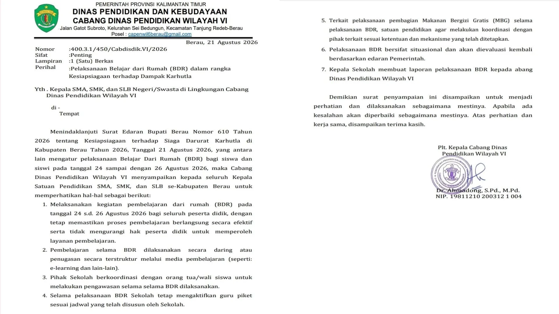 Dampak Kabut Asap Karhutla di Berau, Siswa SMA Juga Belajar dari Rumah