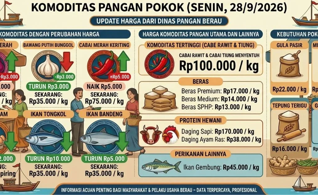 Harga pangan pokok di pasar lokal Berau. (Gemini AI)