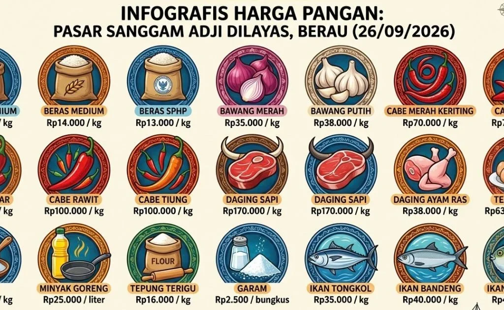 Harga pangan pokok di pasar lokal Kabupaten Berau. (Gemini AI)