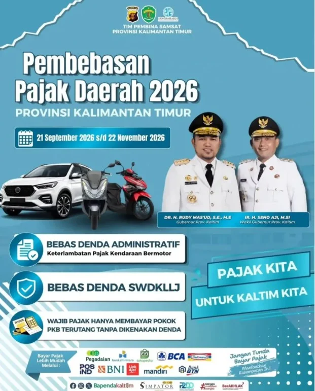 Pengumuman pembebasan pajak daerah 2026 Pemprov Kaltim. (instagram/Samsat Berau)