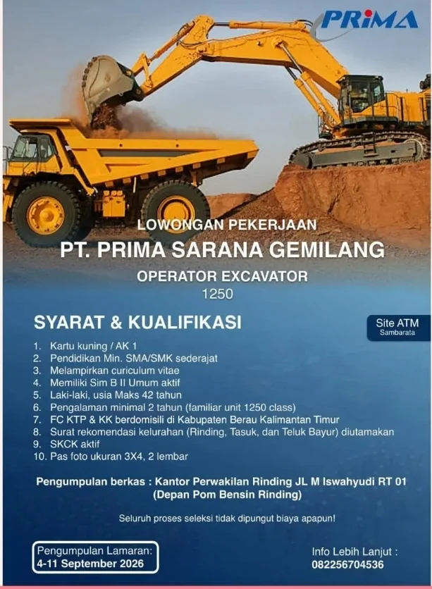 Syarat pekerjaan PT Prima Berau